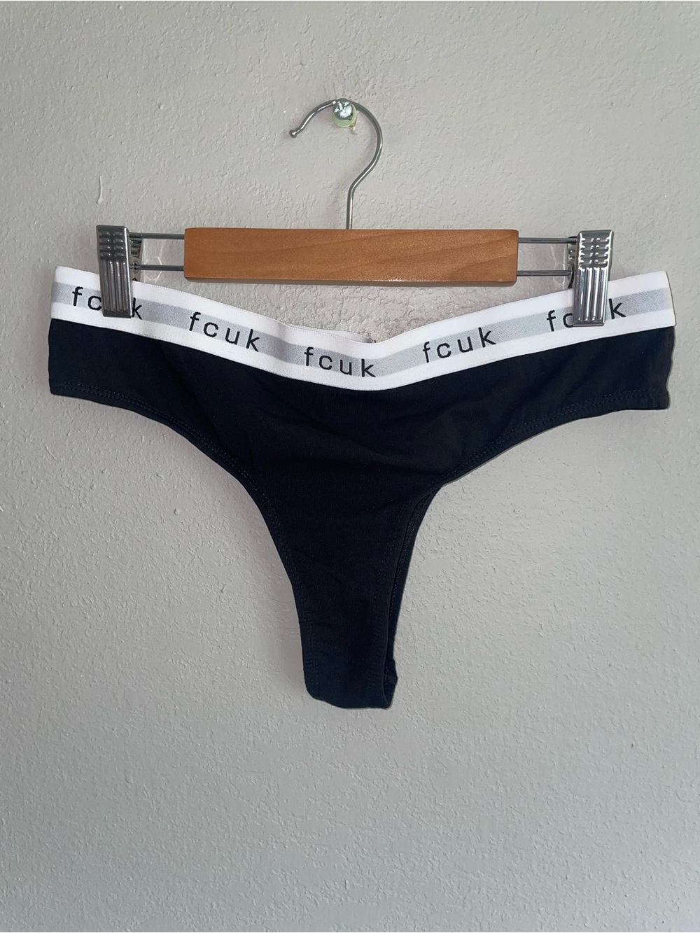 French connection Black thong with Branded White Waistband new nwot